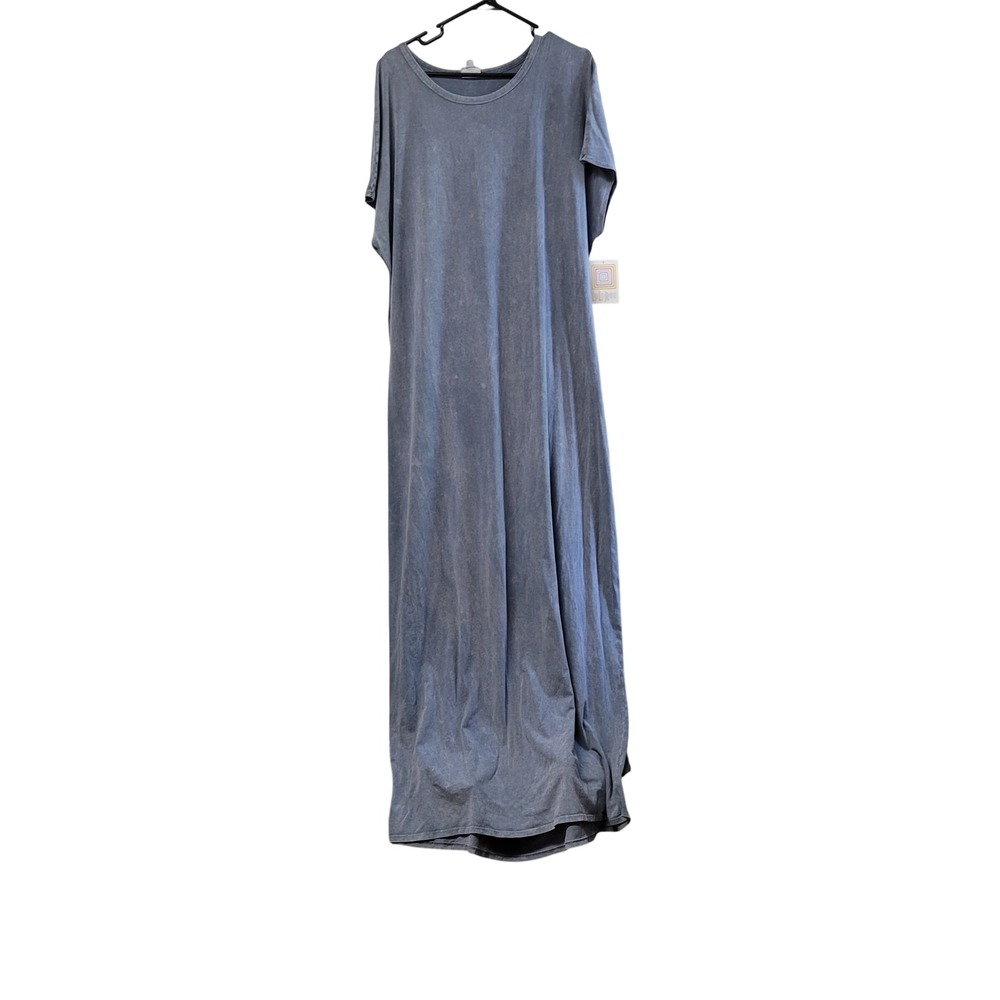 LuLaRoe Ana Maxi Dress 3XL Blue Acid Wash Short Sleeve Scoop Neck New With Tags